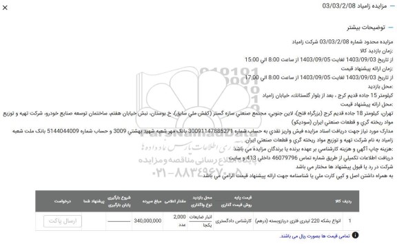 مزایده انواع بشکه 220 لیتری فلزی در باز و بسته درهم