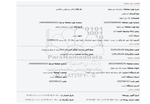 مزایده، مال غیر منقول