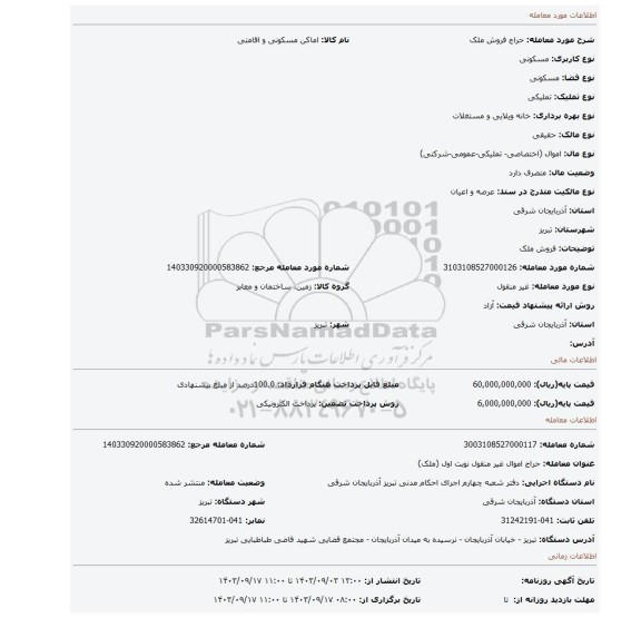 مزایده، فروش ملک