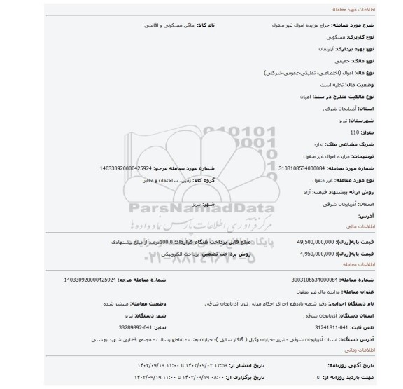 مزایده، مزایده اموال غیر منقول