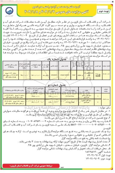 مزایده فروش یک دستگاه خودرو و دو سیم کارت همراه اول - نوبت دوم 