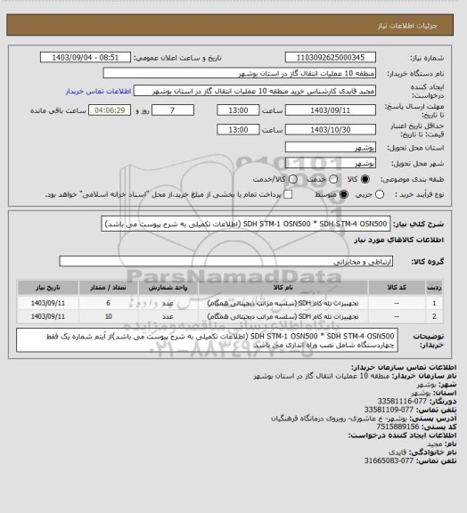 استعلام SDH STM-1 OSN500  * SDH STM-4 OSN500 (اطلاعات تکمیلی به شرح پیوست می باشد)