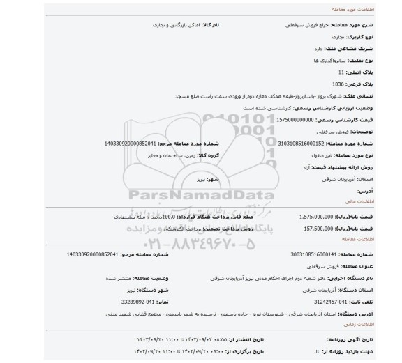 مزایده، فروش سرقفلی