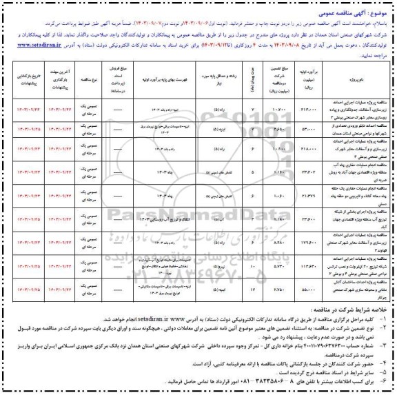 مناقصه پروژه عملیات اجرایی احداث زیرسازی ، آسفالت ، جدولگذاری و پیاده روسازی معابر.....