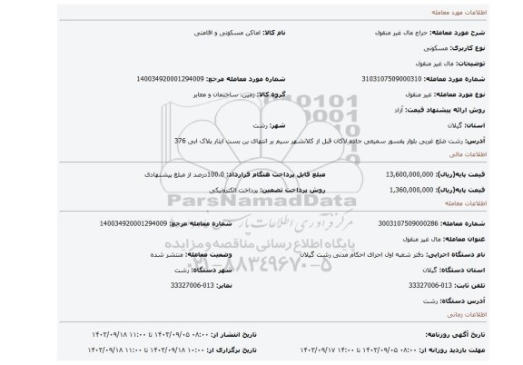 مزایده، مال غیر منقول