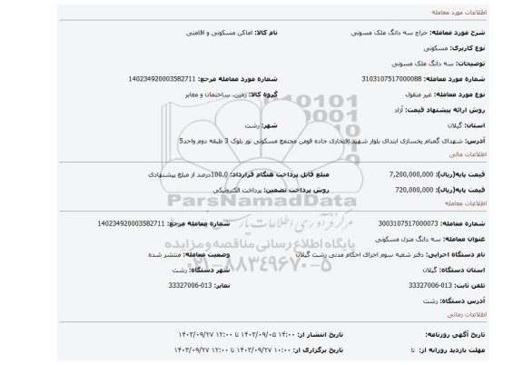 مزایده، سه دانگ ملک مسونی