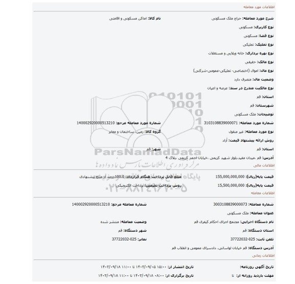 مزایده، ملک مسکونی