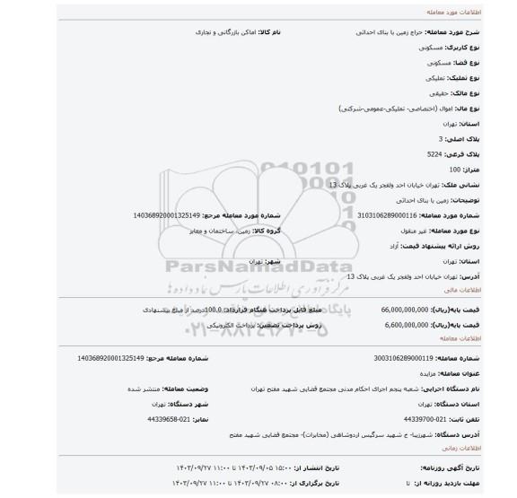 مزایده، زمین با بنای احداثی