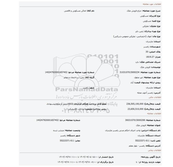 مزایده، فروش ملک