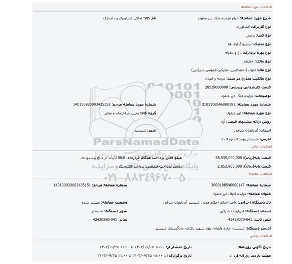 مزایده، مزایده ملک غیر منقول