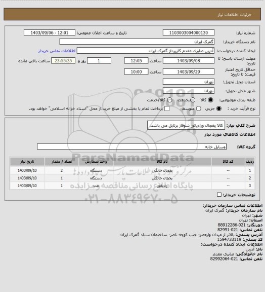 استعلام کالا یخچال ورادیاتور شوفاژ پرتابل  می باشد.