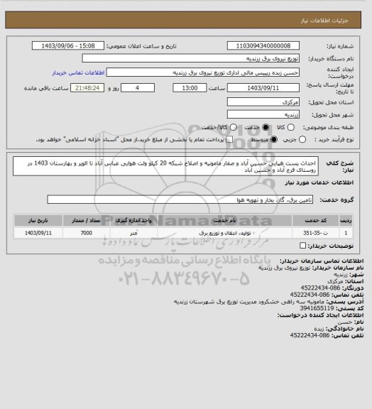 استعلام احداث پست هپایی حسین آباد و صفار مامونیه و اصلاح شبکه 20 کیلو ولت هوایی عباس آباد تا الویر و بهارستان 1403 در روستای فرج آباد و حسین آباد