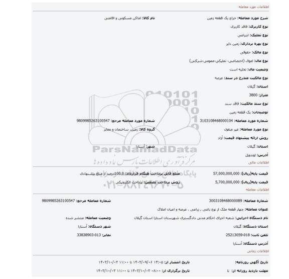 مزایده، یک قطعه زمین