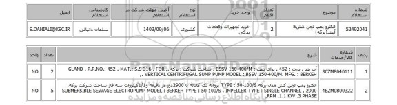 استعلام الکترو پمپ لجن کش& آببند(برکه)