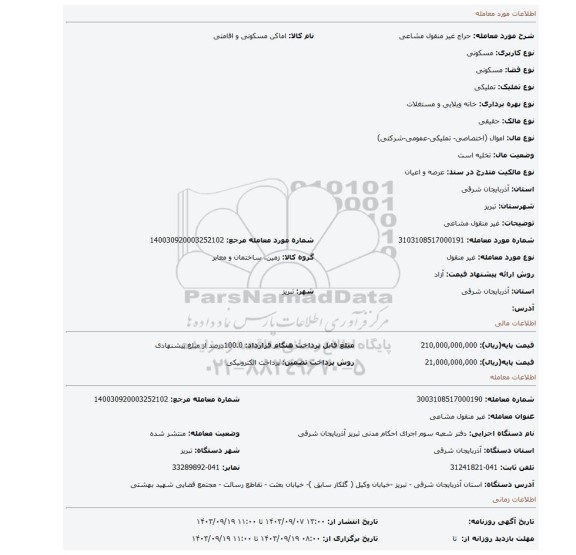 مزایده، غیر منقول مشاعی