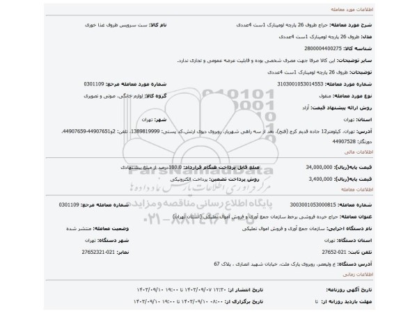 ظروف 26 پارچه لومینارک  1ست 4عددی