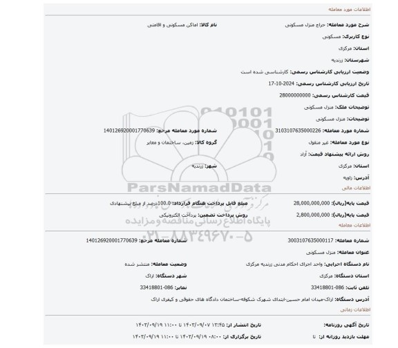 مزایده، منزل مسکونی