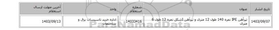 تیرآهن IPE نمره 140 طول 12 متری و تیرآهن Iشکل نمره 12 طول 6 متری