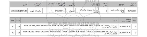 استعلام پاروی میکسر تایپ A,B