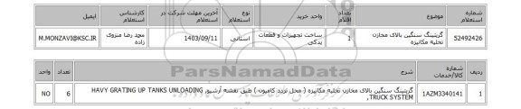 استعلام گریتینگ سنگین بالای مخازن تخلیه مکانیزه