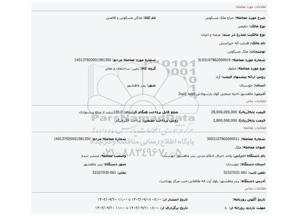 مزایده، ملک مسکونی