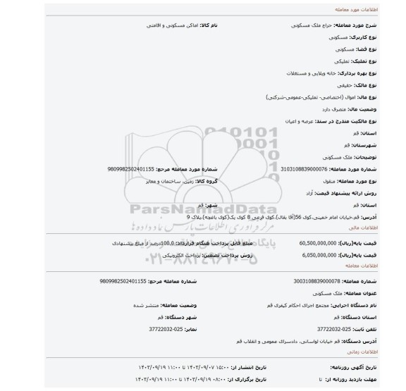 مزایده، ملک مسکونی