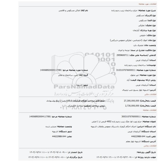 مزایده، ساختمان زینب رحیم زاده