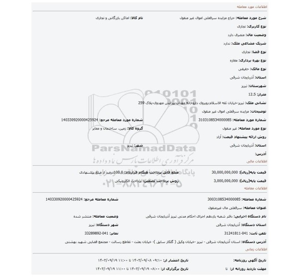 مزایده، مزایده سرقفلی  اموال غیر منقول