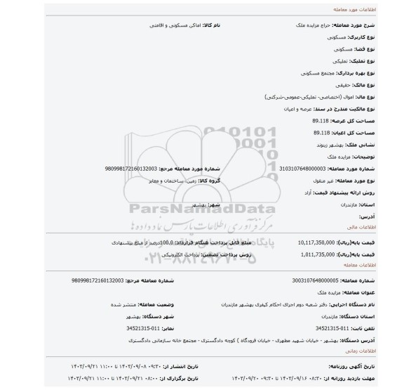 مزایده، مزایده ملک