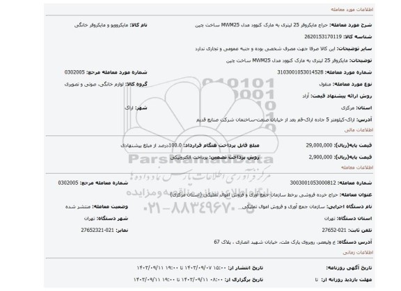 مایکروفر 25 لیتری به مارک کنوود مدل MWM25 ساخت چین