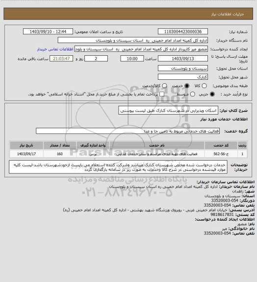 استعلام اسکان وپذیرایی در شهرستان کنارک طبق لیست پیوستی