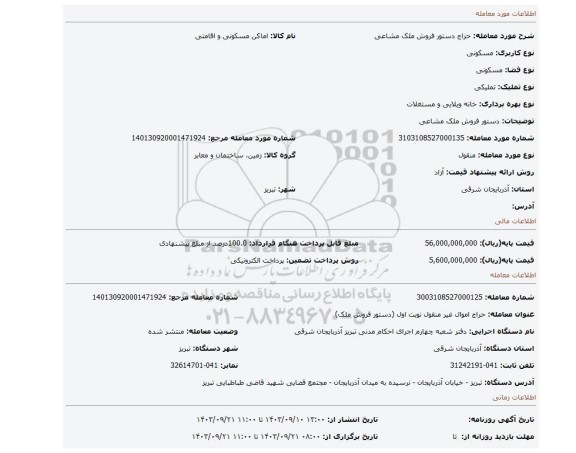 مزایده، دستور فروش ملک مشاعی