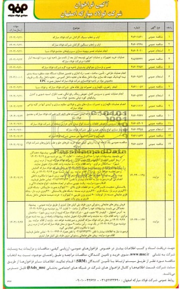 فراخوان استعلام و مناقصه و مزایده فروش اقلام مستعمل و ضایعاتی و ... 