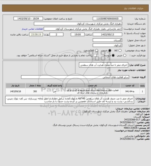 استعلام اجرای صفر تا صد جدول هدایت آب های سطحی، سایت ستاد