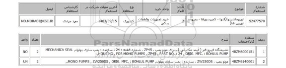 استعلام توربوماشینها(فنها - کمپرسورها - پمپها - توربین ها)