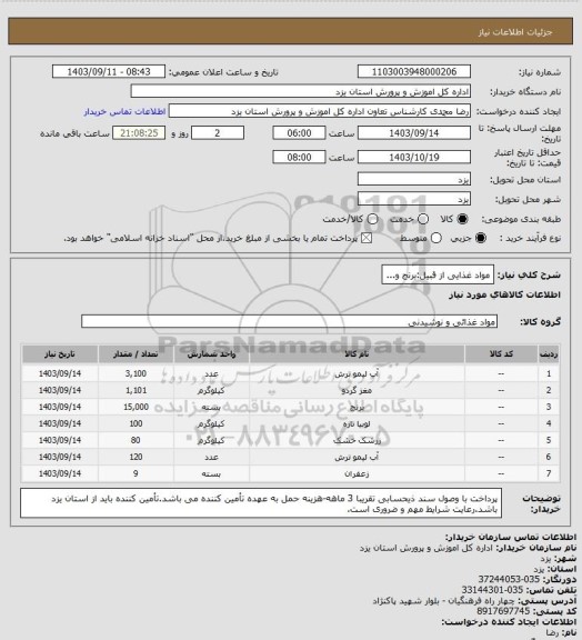 استعلام مواد غذایی از قبیل:برنج و...