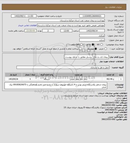 استعلام پیمان ایاب و ذهاب پرسنل مطابق با جداول پیوست.