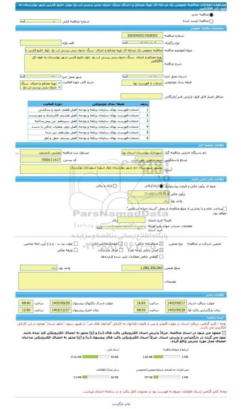 مناقصه، مناقصه عمومی یک مرحله ای تهیه مصالح و اجرای  سنگ جدول بتنی پرسی لب پخ  بلوار خلیج فارس شهر بهارستان به طول کل 6200متر