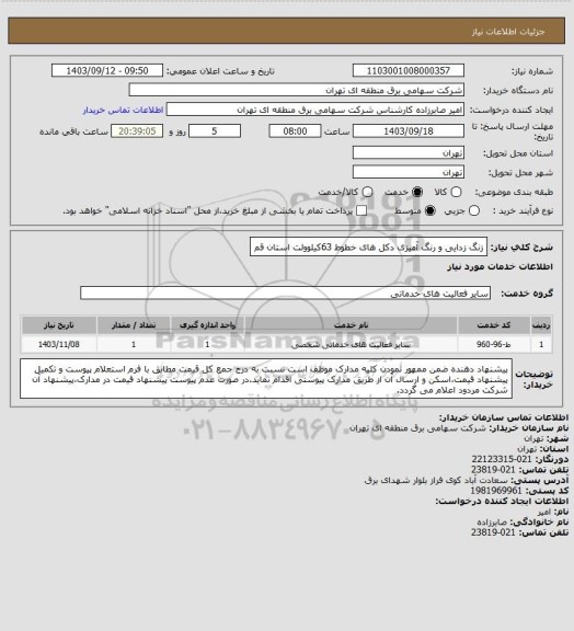 استعلام زنگ زدایی و رنگ آمیزی دکل های خطوط 63کیلوولت استان قم