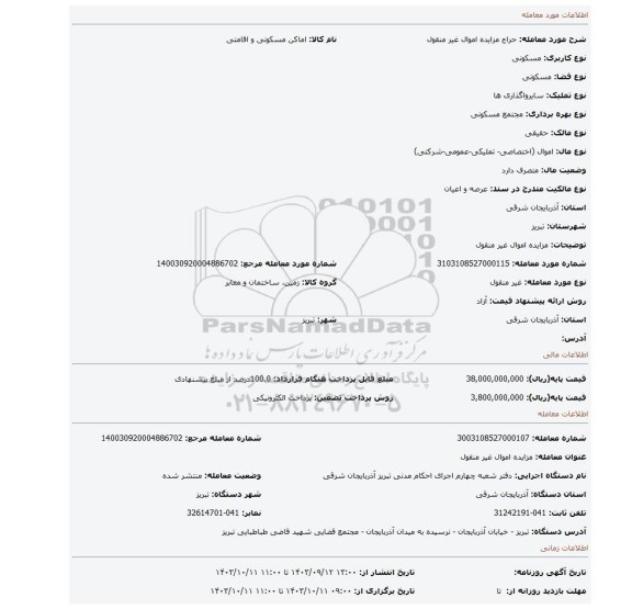 مزایده، مزایده اموال غیر منقول