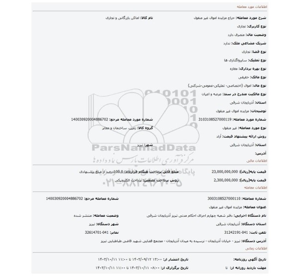 مزایده، مزایده اموال غیر منقول