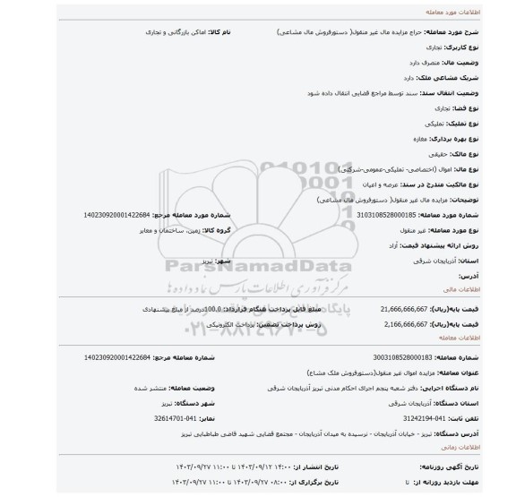 مزایده، مزایده مال غیر منقول( دستورفروش مال مشاعی)