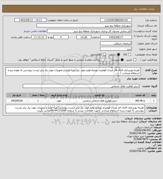 استعلام هزینه نورپردازی المان انار میدان فهمیده بهمراه لوازم مورد نیاز(تهیه لوازم و تجهیزات مورد نیاز برابر لیست پیوستی به عهده برنده استعلام میباشد )