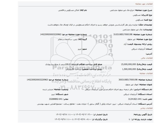 مزایده، مال غیر منقول مشاعی