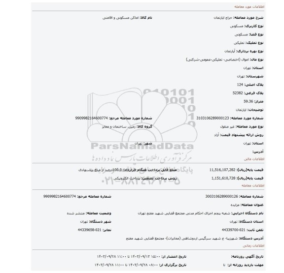 مزایده، اپارتمان