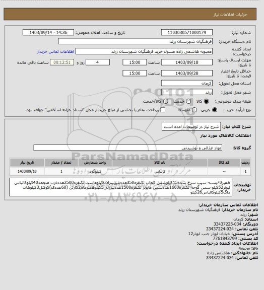 استعلام شرح نیاز در توضیحات امده است