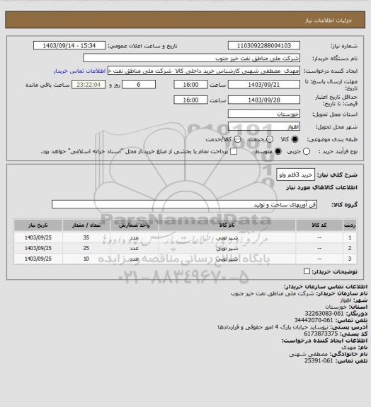 استعلام خرید 3قلم ولو