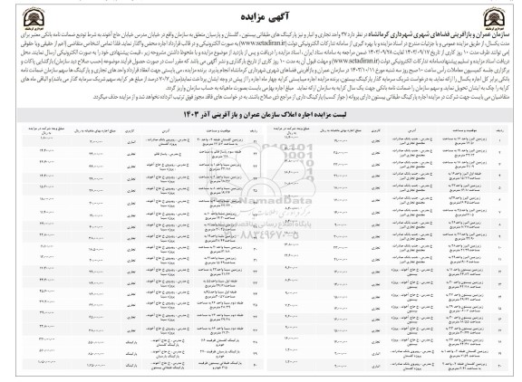 مزایده اجاره 37 واحد تجاری و انبار و نیز پارکینگهای طبقاتی