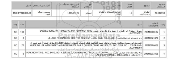 استعلام قطعات ماشینکاری