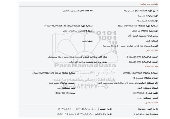 مزایده، تقسیم ترکه